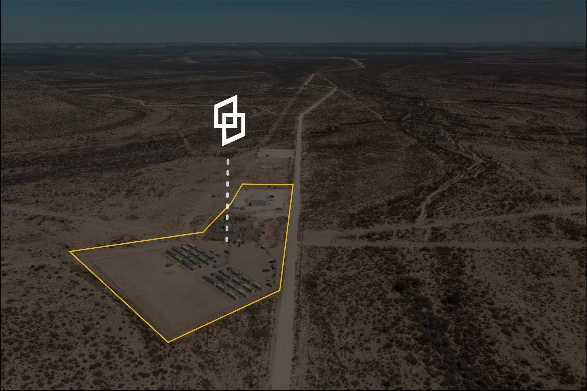 Aerial view of a Belisari powered site, with the parcel outlined in yellow